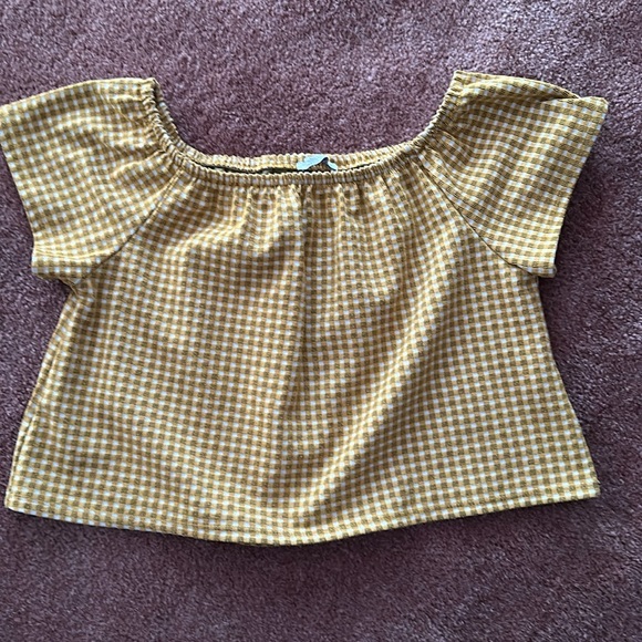 BUNDLE4for $30EBUC ZARA LADIES L CROP TOP WITH ELASTICIZED NECKLINE GOLD BLK WHT - Picture 1 of 6